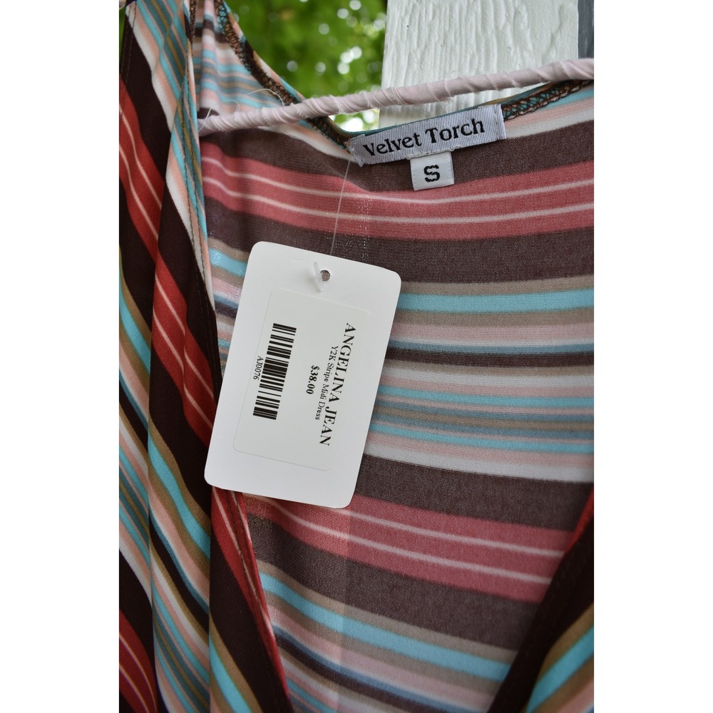 Velvet Torch Vintage Striped Midi Dress Womens Small Wrap Neck Made in USA Y2K - Picture 5 of 6
